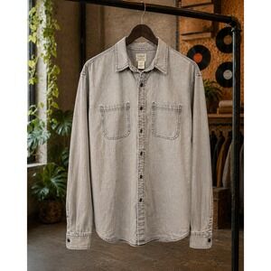 LL Bean Traditional Fit Gray Button Up Shirt Mens Large‎ Tall XL Cotton
